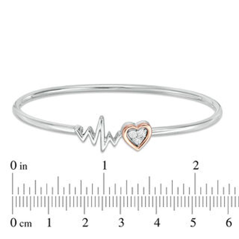 Diamond Accent Heart and Heartbeat Convertible Flex Bangle in Sterling Silver and 10K Rose Gold|Peoples Jewellers