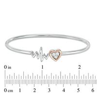 Diamond Accent Heart and Heartbeat Convertible Flex Bangle in Sterling Silver and 10K Rose Gold|Peoples Jewellers