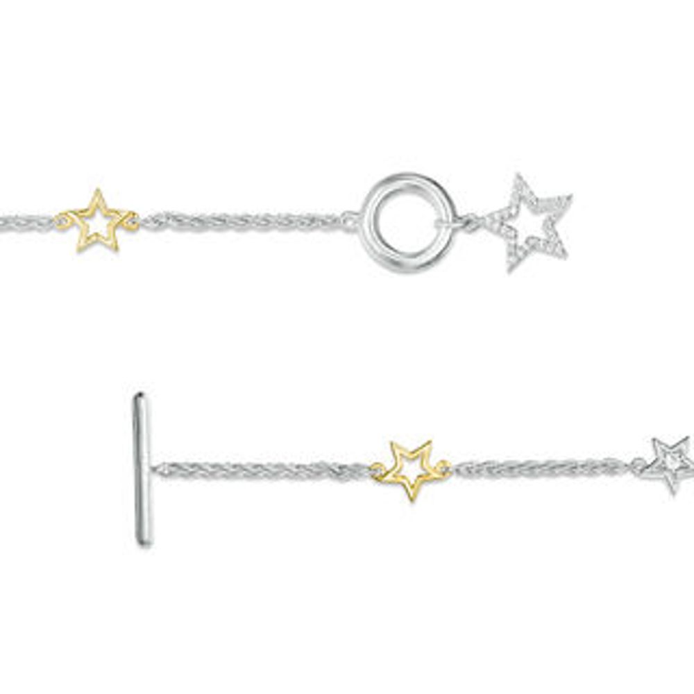 0.147 CT. T.W. Diamond Star Station Bracelet in Sterling Silver and 10K Gold - 7.25"|Peoples Jewellers