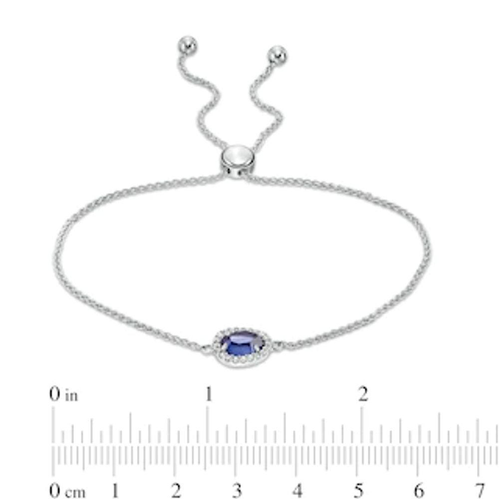 Sideways Pear-Shaped Lab-Created Blue and White Sapphire Frame Bolo Bracelet in Sterling Silver - 9.0"|Peoples Jewellers