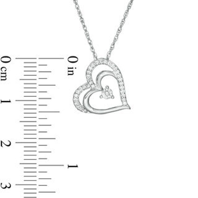 0.085 CT. T.W. Diamond Tilted Double Heart Pendant in 10K White Gold|Peoples Jewellers