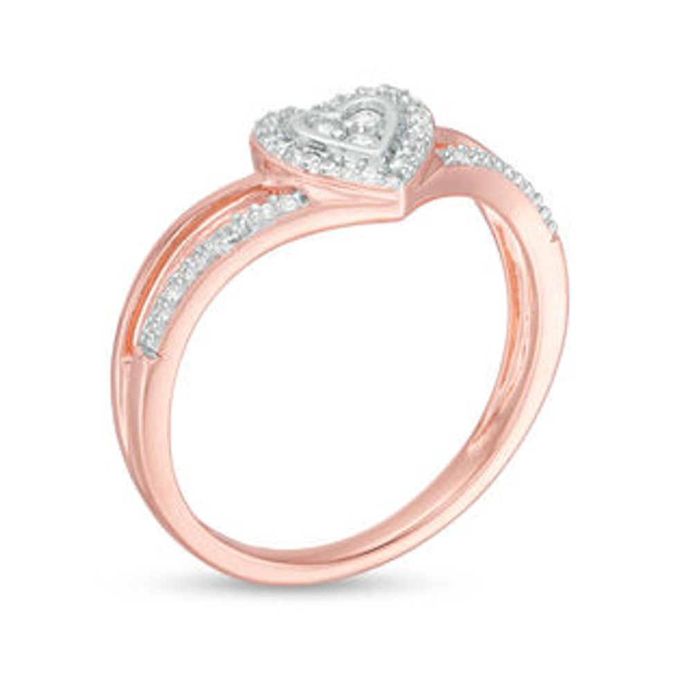 0.116 CT. T.W. Diamond Heart Frame Split Shank Promise Ring in 10K Rose Gold|Peoples Jewellers