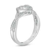 0.085 CT. T.W. Diamond Heart Frame Crossover Shank Promise Ring in Sterling Silver|Peoples Jewellers