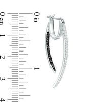 0.45 CT. T.W. Enhanced Black and White Diamond Tapered Curve Front/Back Earrings in Sterling Silver|Peoples Jewellers