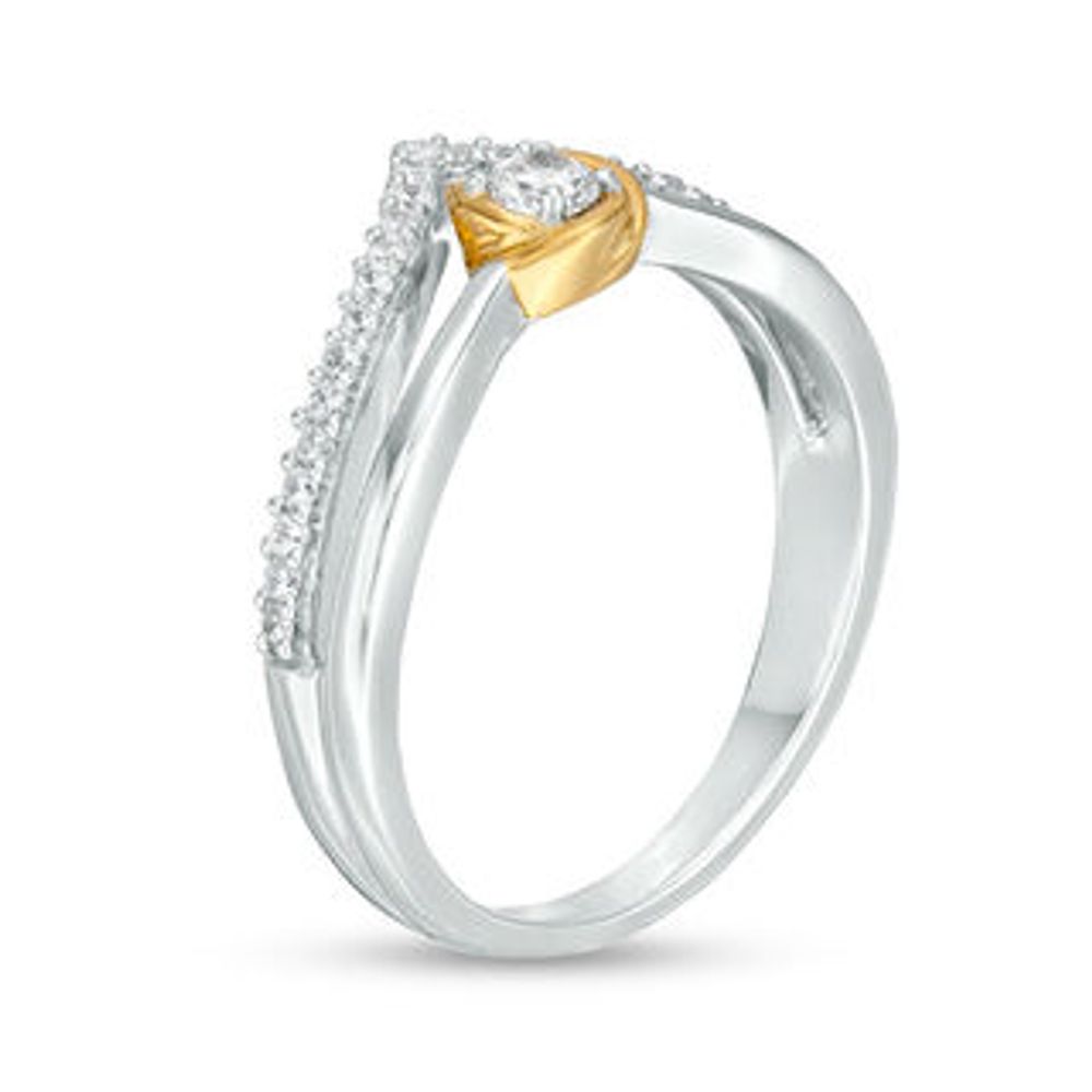 0.18 CT. T.W. Diamond Chevron Split Shank Promise Ring in Sterling Silver and 10K Gold|Peoples Jewellers