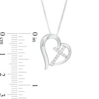 Lab-Created White Sapphire Tilted Heart with Cross Pendant in Sterling Silver|Peoples Jewellers