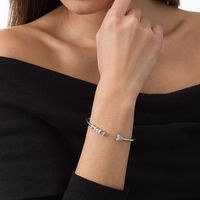 Diamond Accent Heart and "MOM" Open Flex Bangle in Sterling Silver - 7.5"|Peoples Jewellers