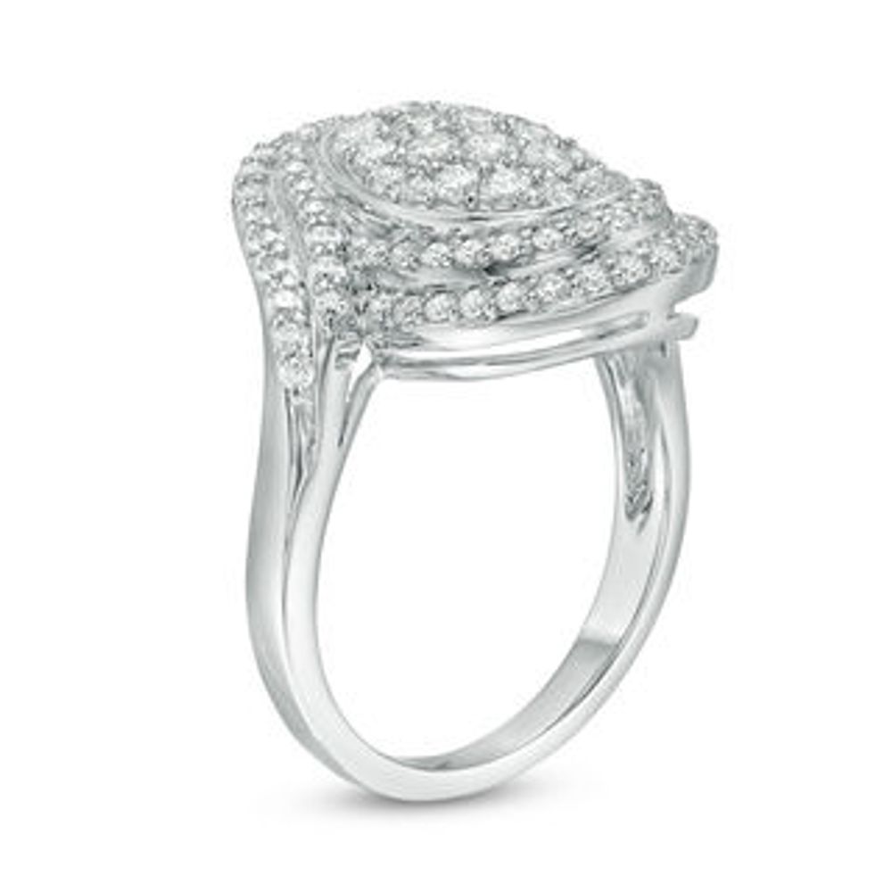 1.00 CT. T.W. Composite Diamond Oval Bypass Frame Ring in 10K White Gold|Peoples Jewellers