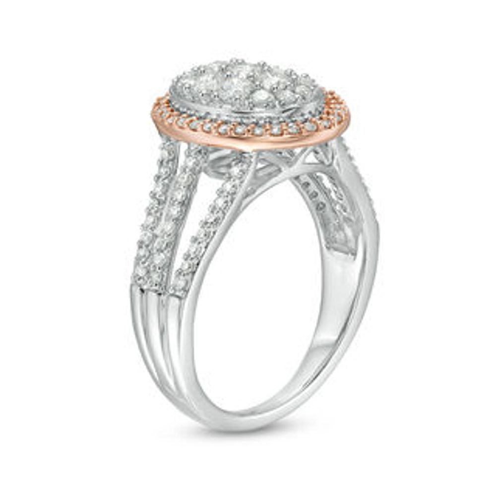 0.97 CT. T.W. Composite Diamond Oval Frame Multi-Row Ring in 10K Two-Tone Gold|Peoples Jewellers