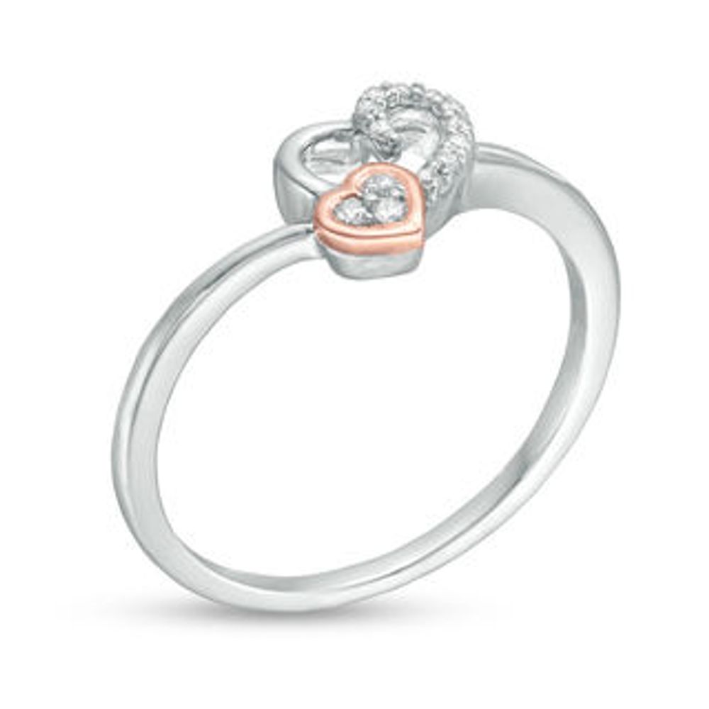 0.085 CT. T.W. Diamond Double Hearts Ring in Sterling Silver and 10K Rose Gold|Peoples Jewellers