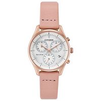 Ladies' Citizen Eco-Drive® Chandler Chronograph Rose-Tone Strap Watch with White Dial (Model: FB1443-08A)|Peoples Jewellers