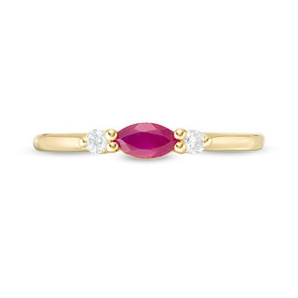 Sideways Marquise Ruby and 0.066 CT. T.W. Diamond Side Accent Stackable Band in 10K Gold|Peoples Jewellers