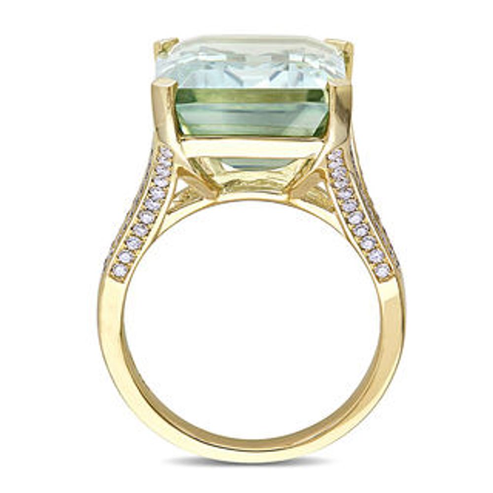 Emerald-Cut Green Quartz and 0.44 CT. T.W. Diamond Split Shank Ring in 14K Gold|Peoples Jewellers