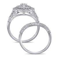 0.24 CT. T.W. Composite Diamond Vintage-Style Scallop Frame Bridal Set in Sterling Silver|Peoples Jewellers