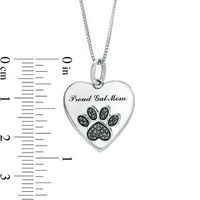 0.09 CT. T.W. Black Diamond Paw Print and "Proud Cat Mom" Heart Pendant in Sterling Silver|Peoples Jewellers