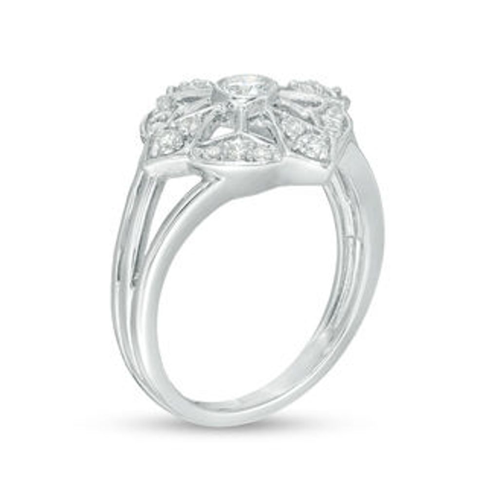 0.45 CT. T.W. Diamond Art Deco Flower Ring in 10K White Gold|Peoples Jewellers