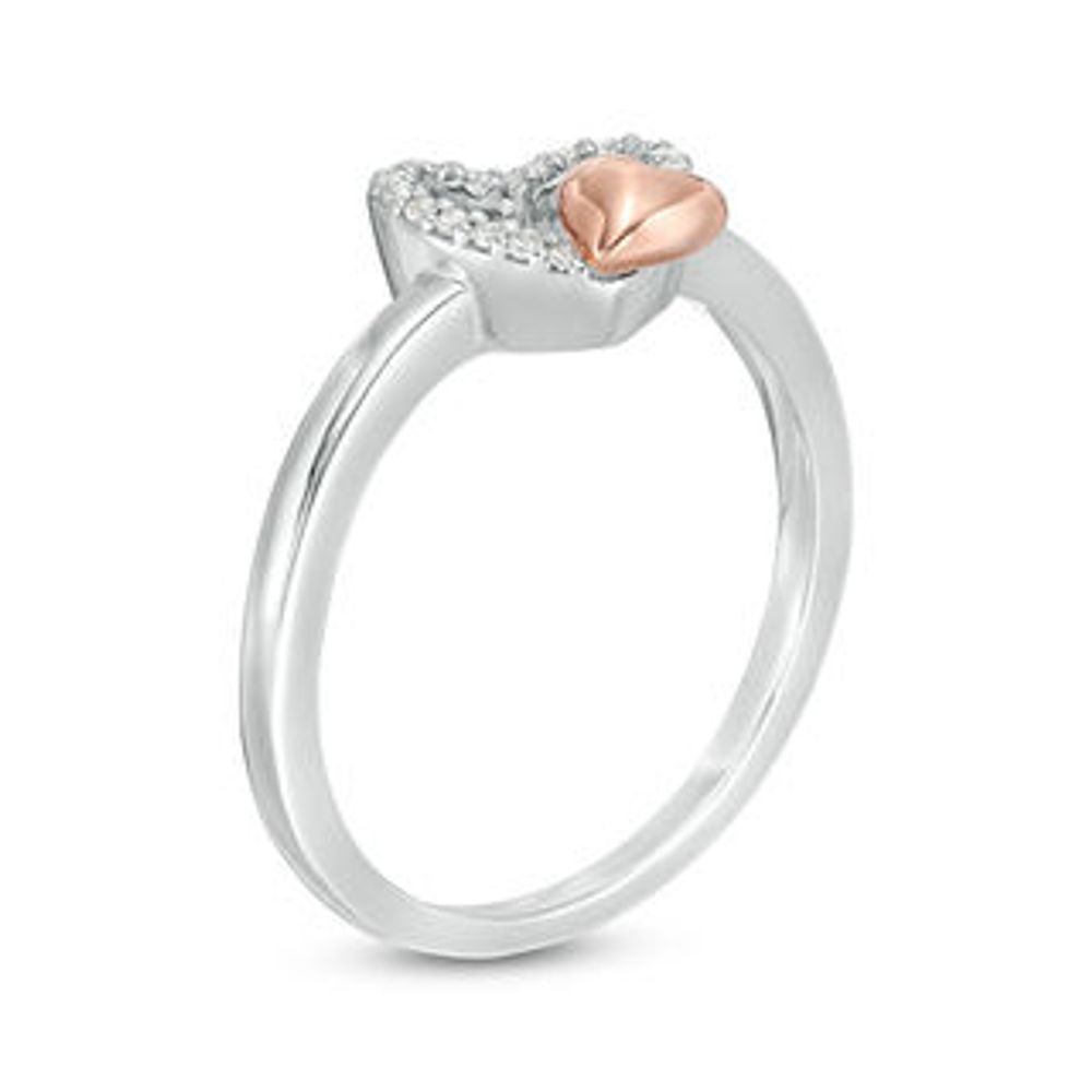 0.07 CT. T.W. Diamond Double Heart Ring in Sterling Silver and 10K Rose Gold|Peoples Jewellers