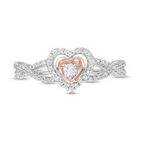 0.23 CT. T.W. Diamond Double Heart Twist Ring in Sterling Silver and 10K Rose Gold|Peoples Jewellers