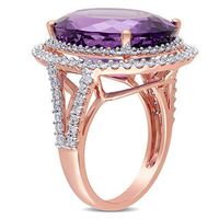 Oval Amethyst and 0.93 CT. T.W. Diamond Double Frame Split Shank Ring in 14K Rose Gold|Peoples Jewellers