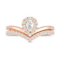 0.50 CT. T.W. Pear-Shaped Diamond Frame Chevron Bridal Set in 14K Rose Gold|Peoples Jewellers