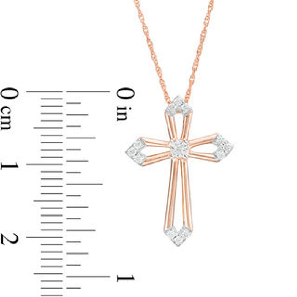 0.065 CT. T.W. Diamond Cross Outline Pendant in 10K Rose Gold|Peoples Jewellers