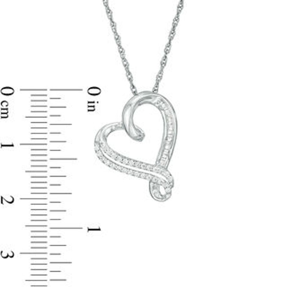 0.18 CT. T.W. Diamond Tilted Heart Pendant in Sterling Silver|Peoples Jewellers