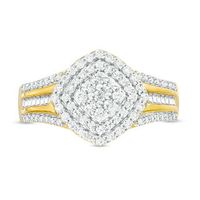 0.45 CT. T.W. Multi-Diamond Tilted Cushion Frame Multi-Row Ring in 10K Gold|Peoples Jewellers