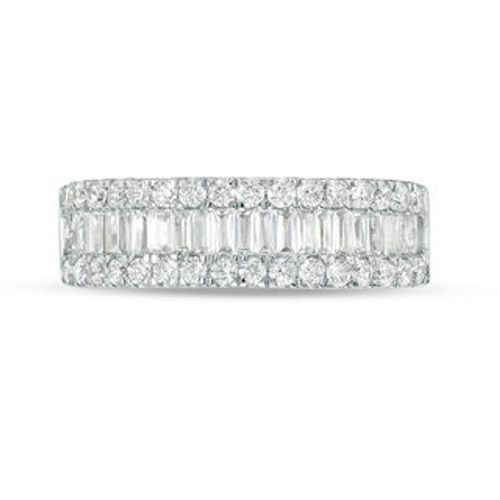 0.95 CT. T.W. Baguette and Round Diamond Triple-Row Ring in 10K White Gold|Peoples Jewellers
