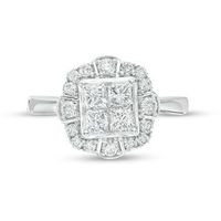 1.00 CT. T.W. Quad Princess-Cut Diamond Scallop Frame Engagement Ring in 10K White Gold|Peoples Jewellers