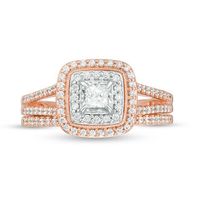 0.60 CT. T.W. Princess-Cut Diamond Double Cushion Frame Vintage-Style Bridal Set in 10K Two-Tone Gold|Peoples Jewellers