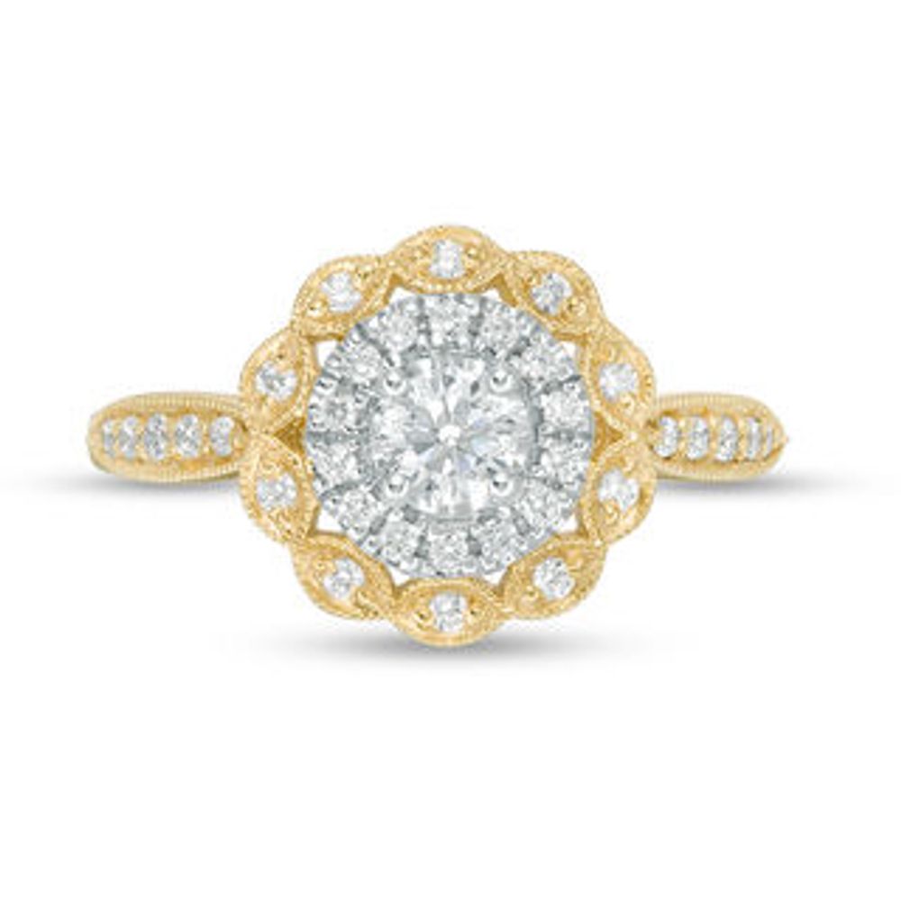 0.50 CT. T.W. Diamond Scallop Frame Vintage-Style Engagement Ring in 10K Two-Tone Gold|Peoples Jewellers