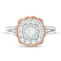 1.00 CT. T.W. Diamond Double Cushion Scallop Frame Vintage-Style Engagement Ring in 10K Two-Tone Gold|Peoples Jewellers