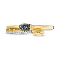 0.085 CT. T.W. Enhanced Black and White Diamond Matchstick Wrap Ring in Sterling Silver and 14K Gold Plate|Peoples Jewellers