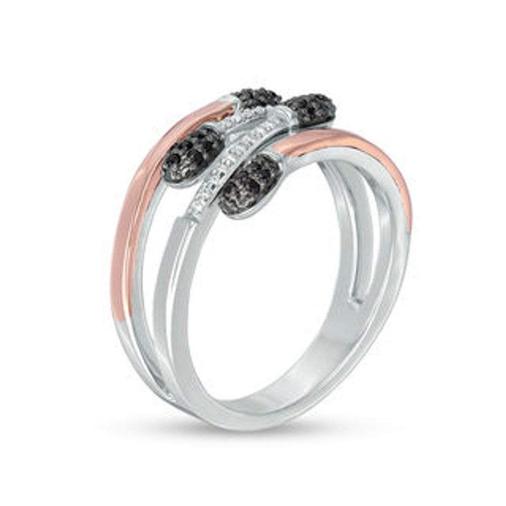 0.18 CT. T.W. Enhanced Black and White Diamond Matchstick Wrap Ring in Sterling Silver and 10K Rose Gold|Peoples Jewellers