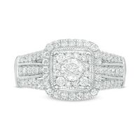 1.00 CT. T.W. Diamond Cushion Frame Vintage-Style Multi-Row Engagement Ring in 10K White Gold|Peoples Jewellers