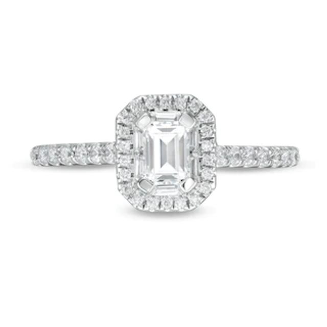 0.70 CT. T.W. Emerald-Cut Diamond Octagonal Frame Engagement Ring in 14K White Gold|Peoples Jewellers