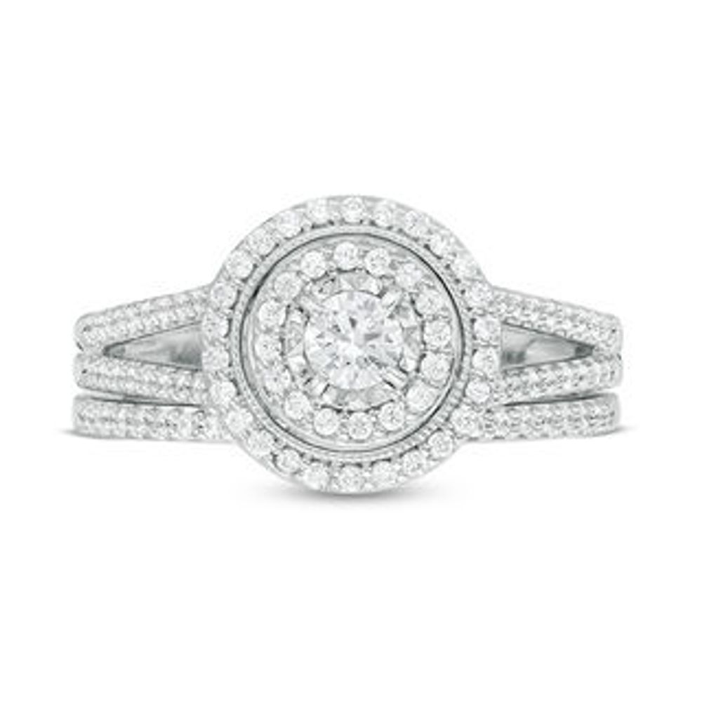 0.60 CT. T.W. Diamond Double Frame Split Shank Vintage-Style Bridal Set in 10K White Gold|Peoples Jewellers