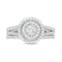 0.60 CT. T.W. Diamond Double Frame Split Shank Vintage-Style Bridal Set in 10K White Gold|Peoples Jewellers