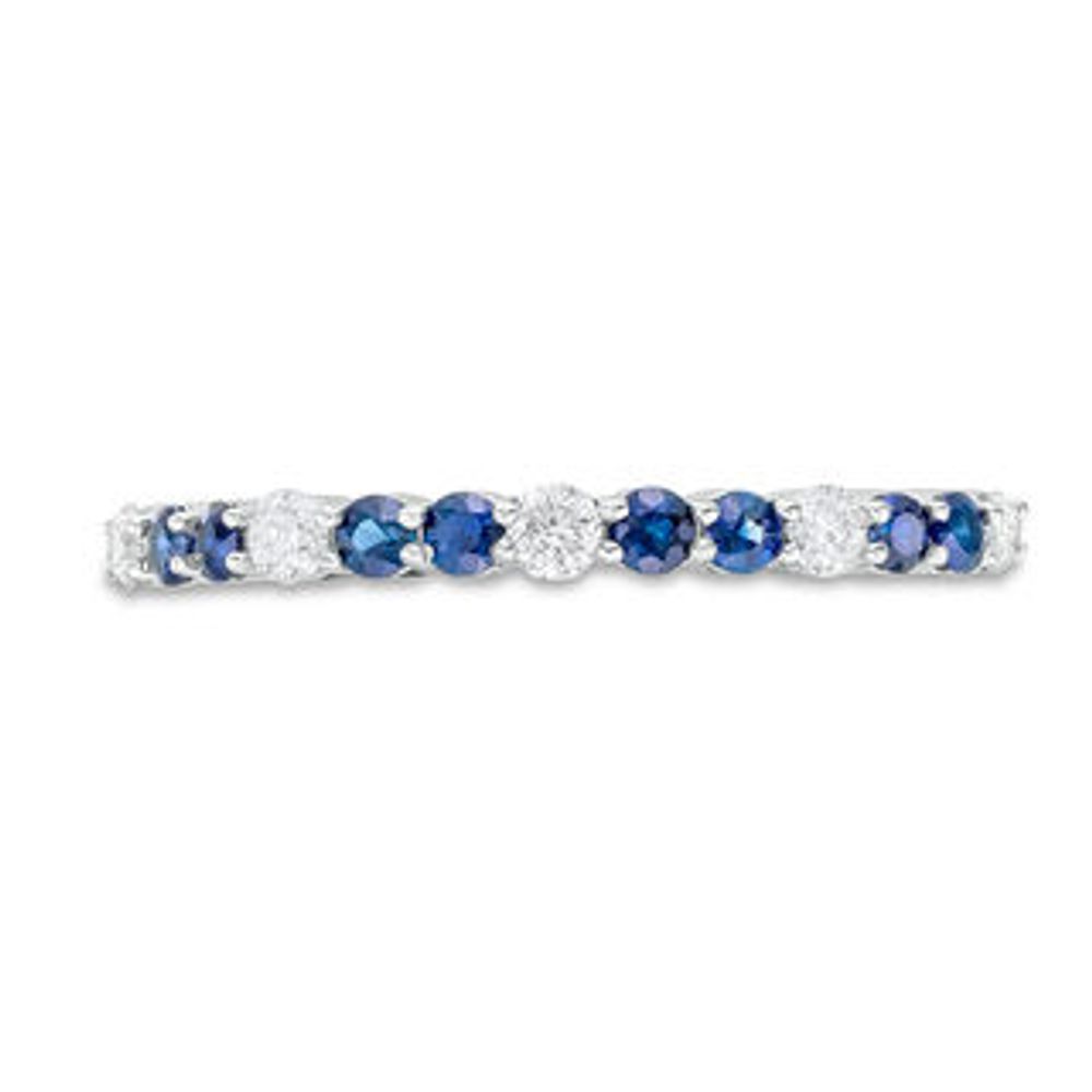 Blue Sapphire and 0.18 CT. T.W. Diamond Alternating Stackable Band in 10K White Gold|Peoples Jewellers