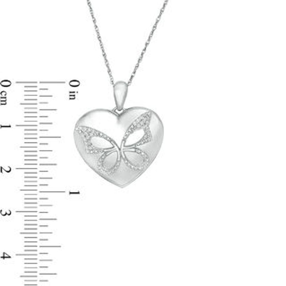 0.065 CT. T.W. Diamond Butterfly Heart Locket in Sterling Silver|Peoples Jewellers