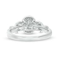 0.95 CT. T.W. Oval Diamond Past Present Future® Frame Vintage-Style Engagement Ring in 14K White Gold|Peoples Jewellers