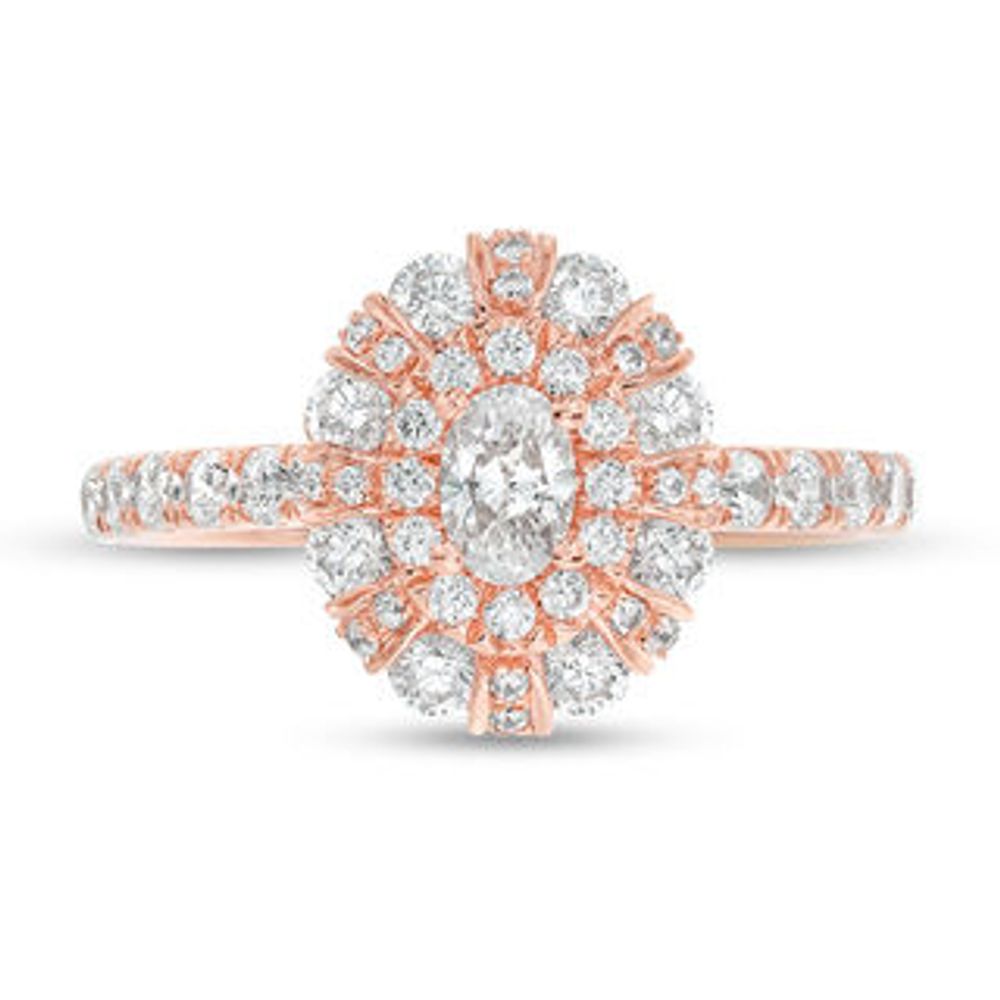 0.96 CT. T.W. Oval Diamond Double Frame Engagement Ring in 14K Rose Gold - Size 7|Peoples Jewellers