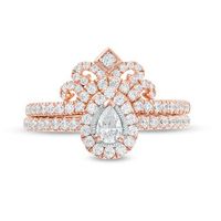 0.60 CT. T.W. Pear-Shaped Diamond Frame Tiara Vintage-Style Bridal Set in 10K Rose Gold|Peoples Jewellers