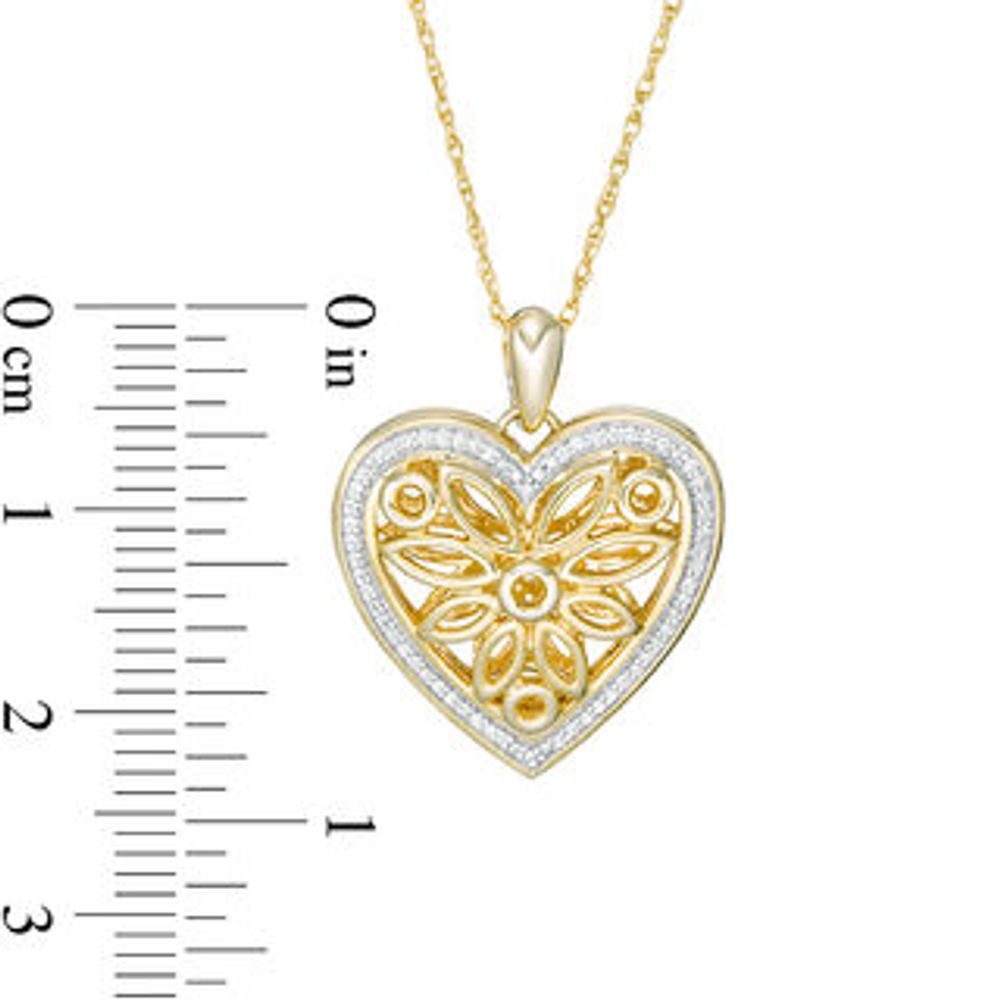0.086 CT. T.W. Diamond Heart Outline Flower Locket in Sterling Silver with 14K Gold Plate|Peoples Jewellers