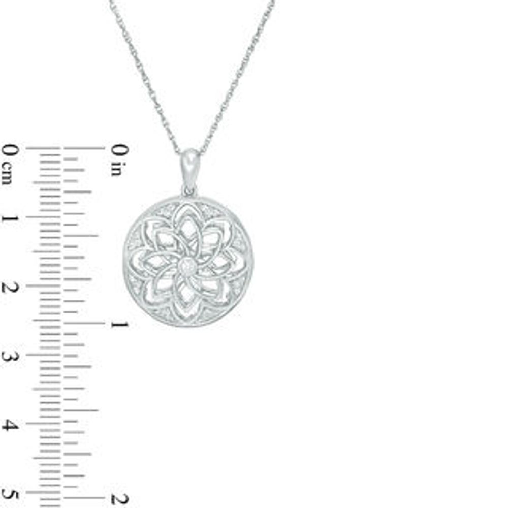 0.115 CT. T.W. Diamond Ornate Flower Locket in Sterling Silver|Peoples Jewellers