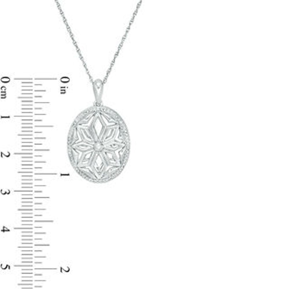 0.118 CT. T.W. Diamond Oval Flower Locket in Sterling Silver|Peoples Jewellers