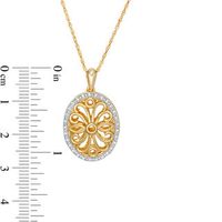 0.066 CT. T.W. Diamond Oval Frame Ornate Locket in Sterling Silver and 14K Gold Plate|Peoples Jewellers