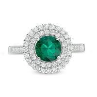 6.5mm Lab-Created Emerald and White Lab-Created Sapphire Double Frame Ring in Sterling Silver|Peoples Jewellers