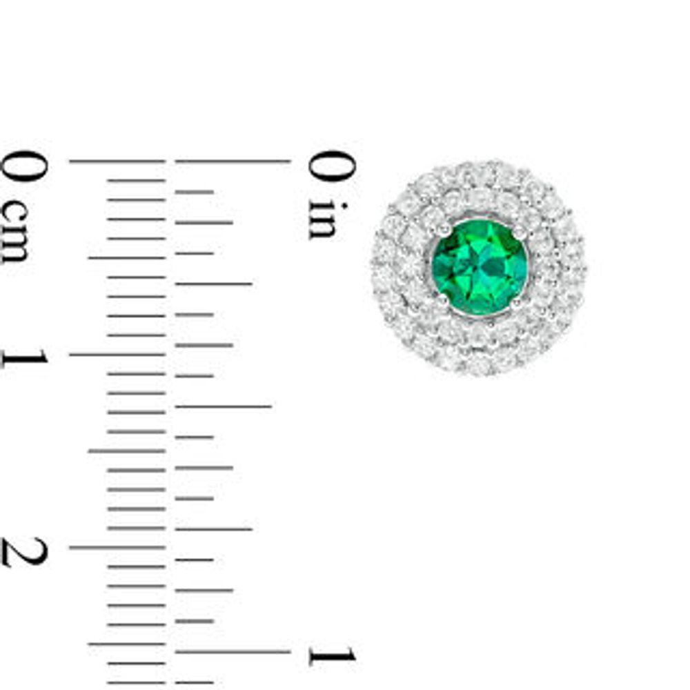 5.0mm Lab-Created Emerald and White Sapphire Double Frame Stud Earrings in Sterling Silver|Peoples Jewellers