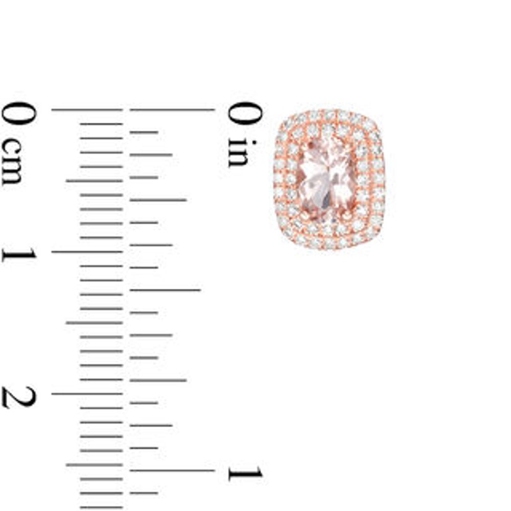 Oval Morganite and 0.23 CT. T.W. Diamond Double Cushion Frame Stud Earrings in 10K Rose Gold|Peoples Jewellers